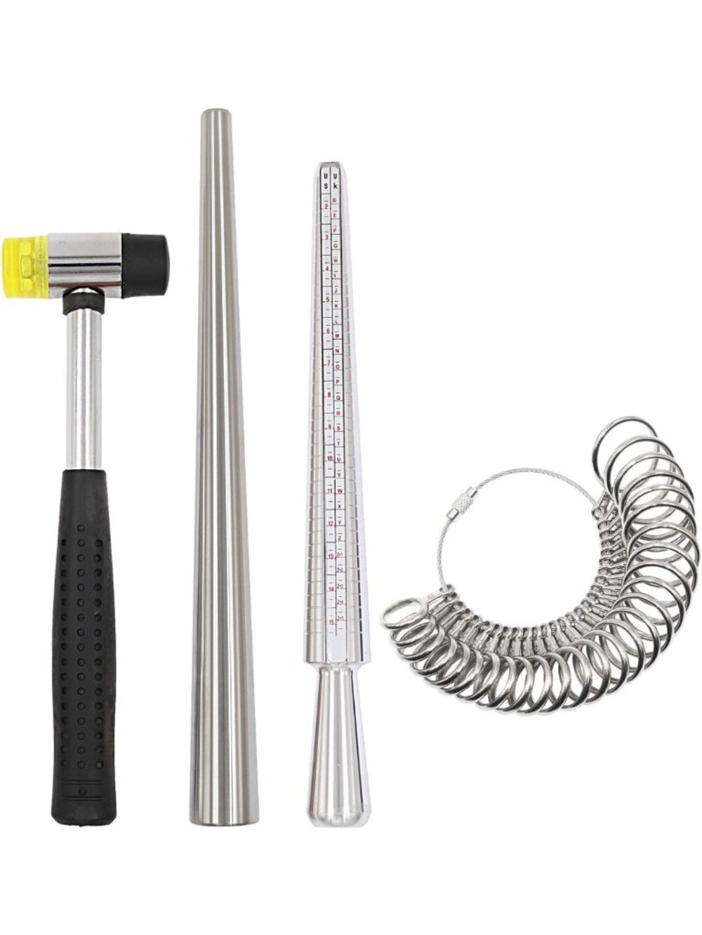 Ring Sizer Mandrel Tool Set | Steel Measuring Gauge & Rubber Mallet for Jewelry